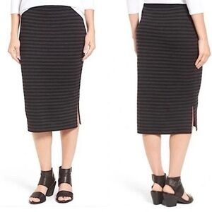 Eileen Fisher Striped Merino Wool Knit Pencil Skirt Gray/Black Size L
